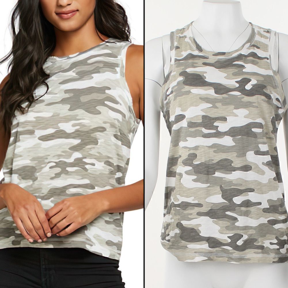 Chaser Crewneck Camo-Print Sleeveless Top